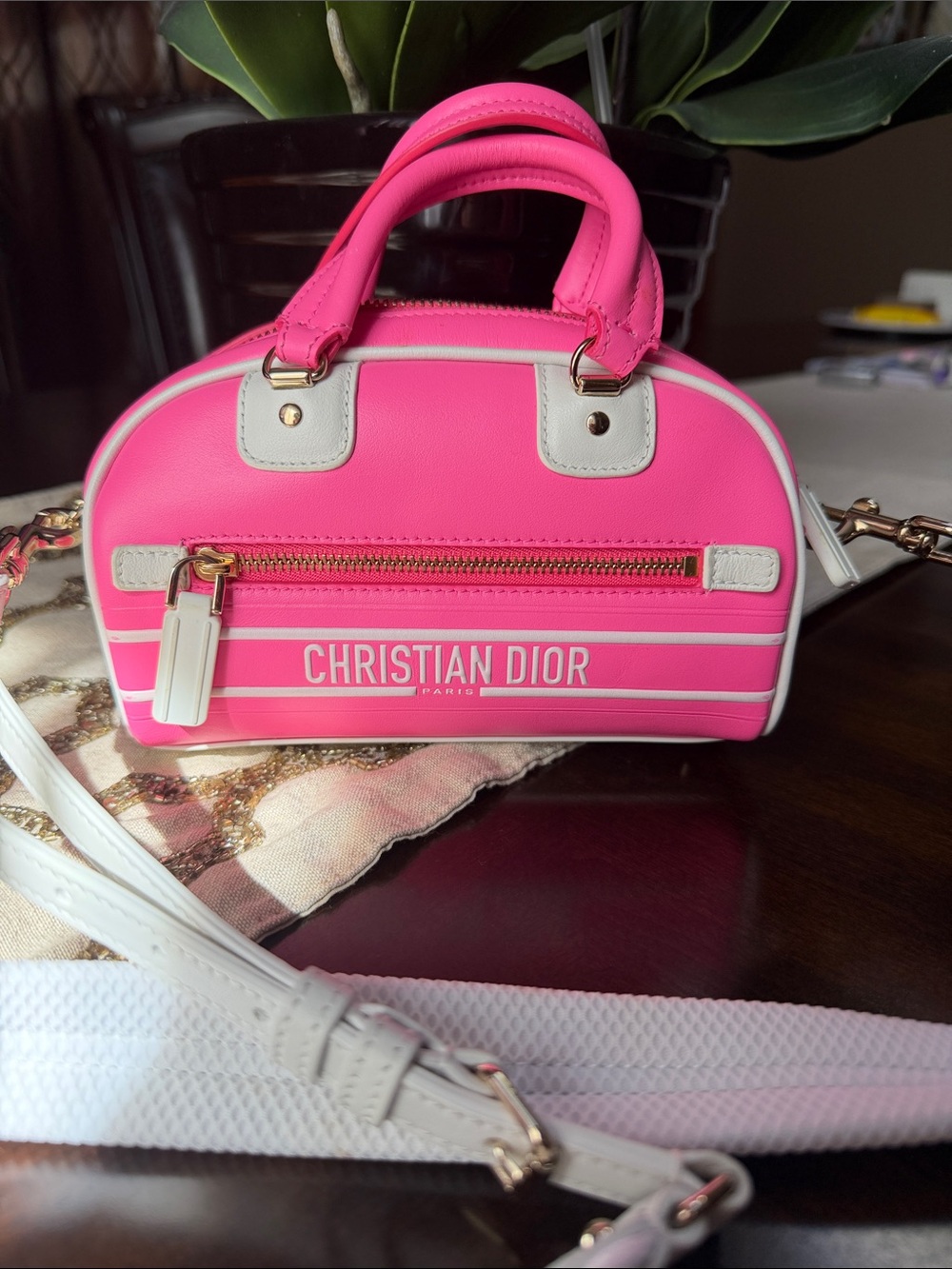 Dior Hot Pink and White Mini Bowling Bag